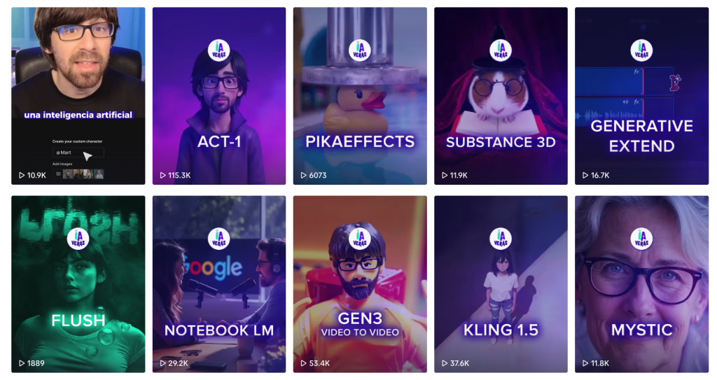 Captura de pantalla del perfil de TikTok "IAveras". La imagen de perfil muestra un rostro masculino generado por inteligencia artificial, con rasgos realistas pero ligeramente artificiales. El nombre de usuario "@iaveras" aparece junto a la imagen. En la biografía se lee "Filmmaker / Artificial Intelligence" seguido de iconos que representan Instagram y TikTok con sus respectivos números de seguidores: 61K y 102K. También se menciona "Runway GEN:48 Silver Award". El fondo del perfil es oscuro, típico de la interfaz de TikTok