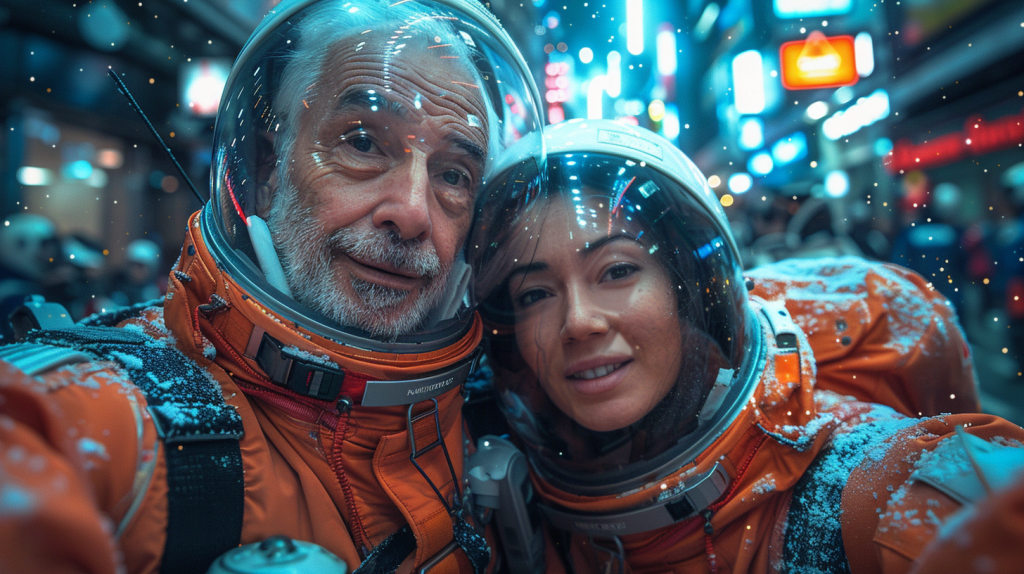 imagen hecha con ia dos astronautas en times square